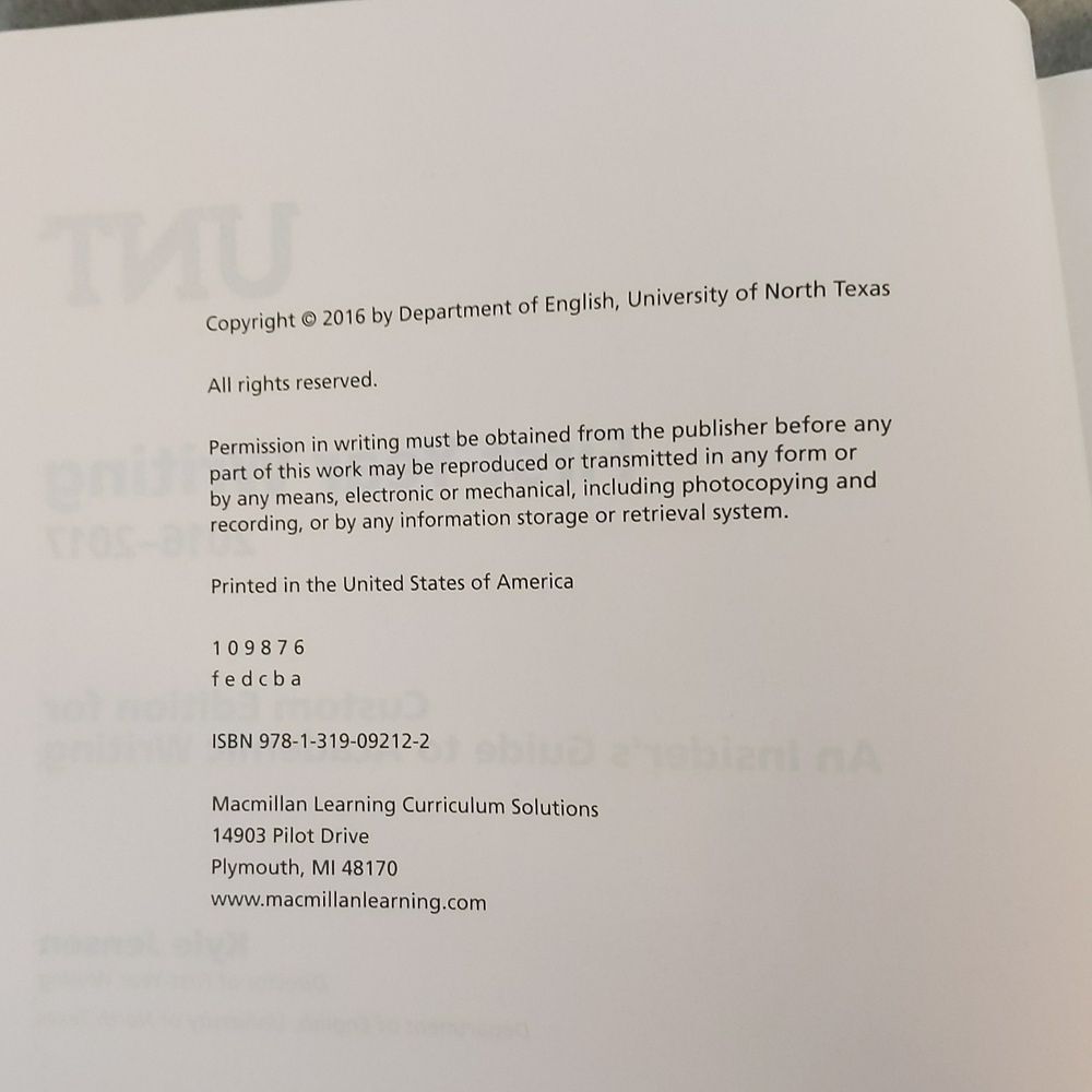 UNT First Year Writing Program 2016-2017 Paperback Textbook - Picture 4 of 4